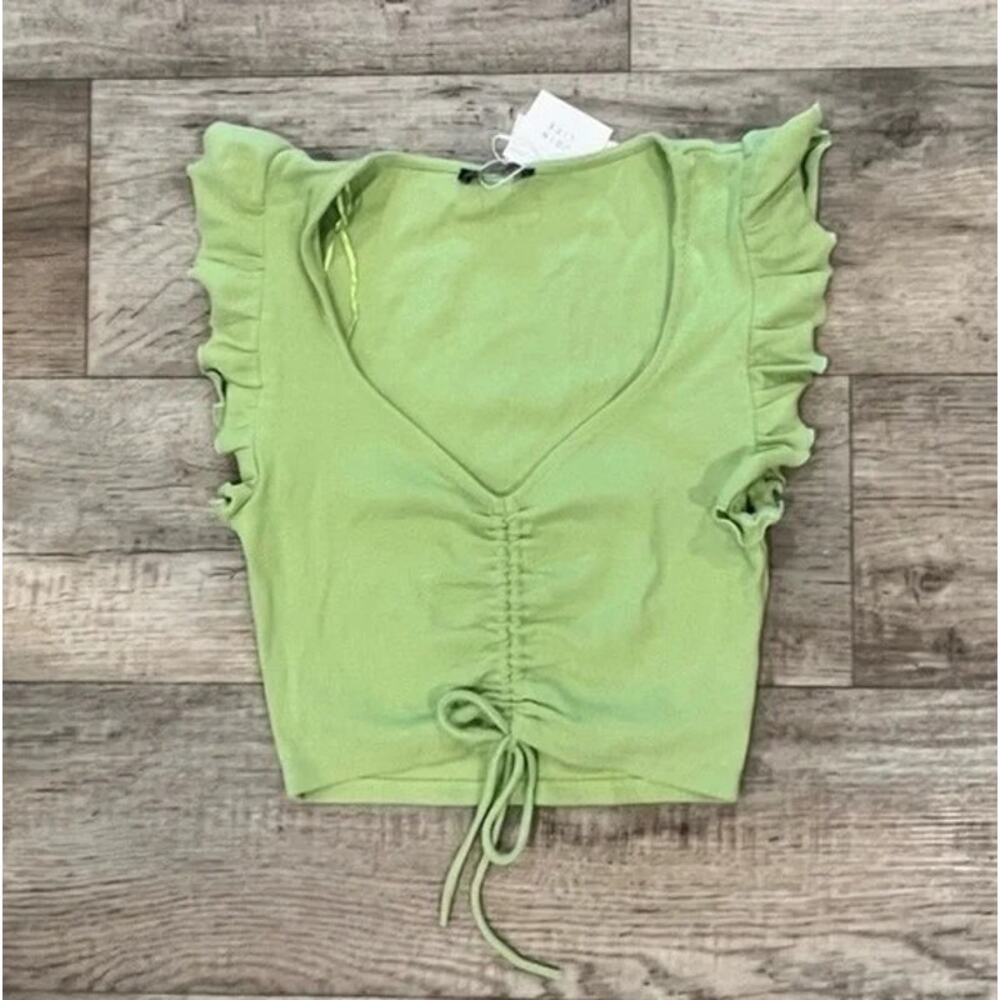 Zara NWT Green Ruched Drawstring Ruffle Crop Top L - Picture 15 of 16